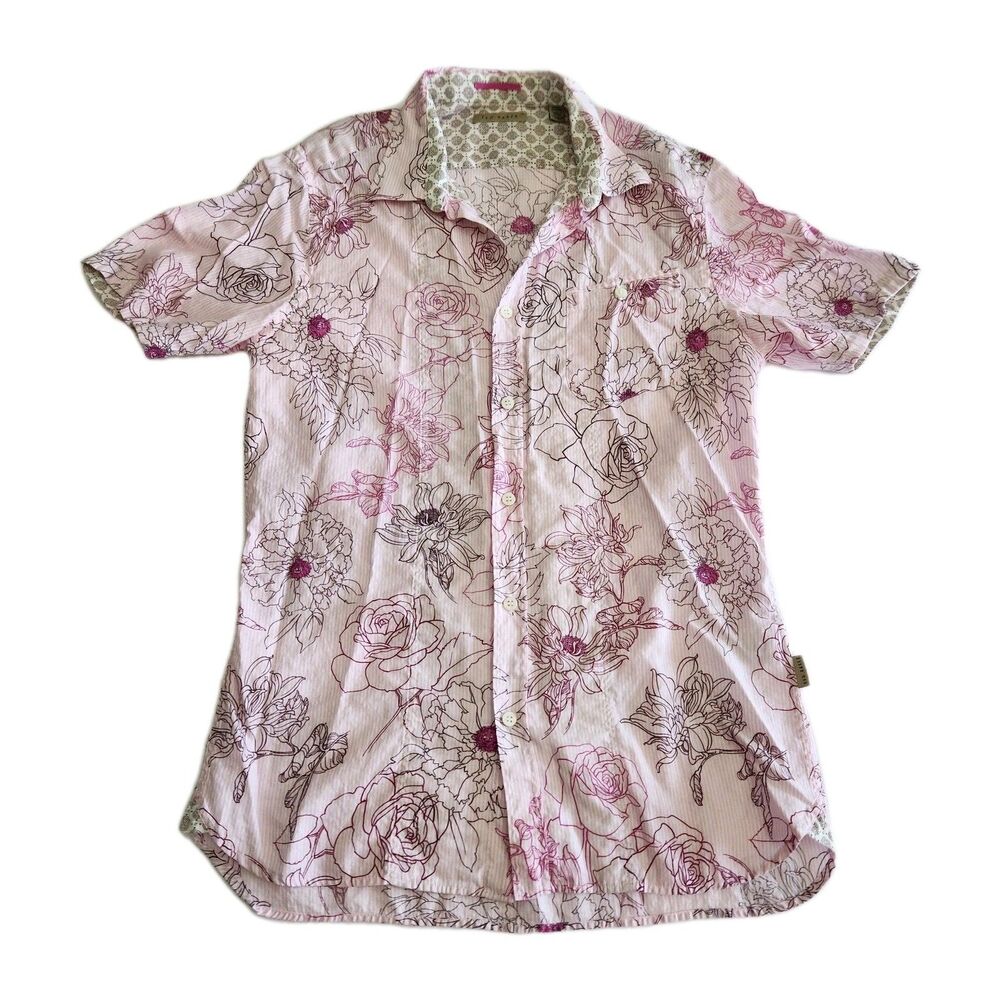 Ted Baker Floral Designer Contrast Collar Button Up Shirt Men SZ 3 (Medium)